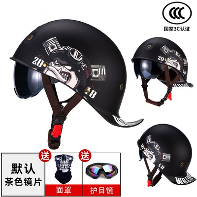 Motosiklet kaskı (dəbilqə) — for Men and Women, Electric Motorcycle - dumb-black-mechanical-dog-3c-certification-to-send-towel-to-send-goggles-brown-lens-m