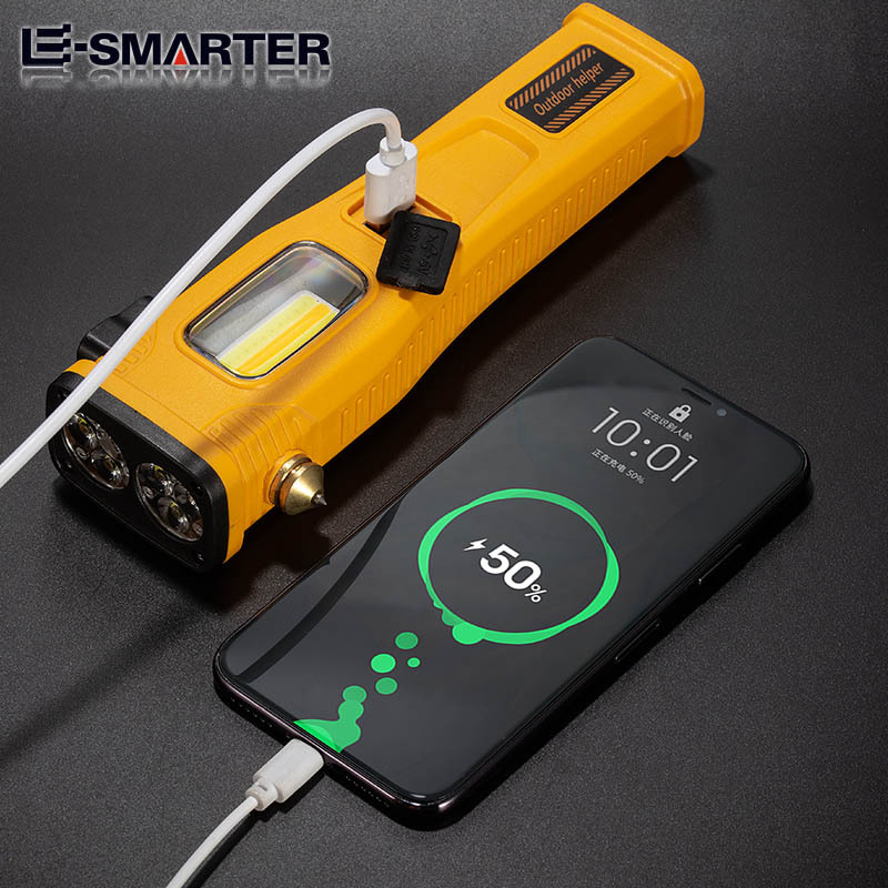 lámpara de emergencia solar transfronteriza montada en vehículo adsorción magnética fuerte martillo de ventana cinturón de seguridad cuchillo de corte luz de trabajo de largo alcance superbrillante