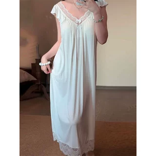 法式纯欲莫代尔吊带睡裙女夏季蕾丝花边带胸垫家居服连衣裙可外穿