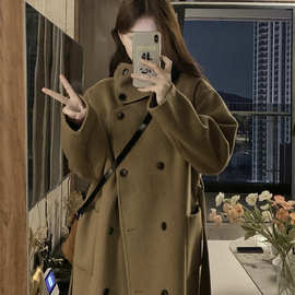 洋气毛呢外套女呢子大衣2024韩系宽松双排扣新款中长款秋冬图片色