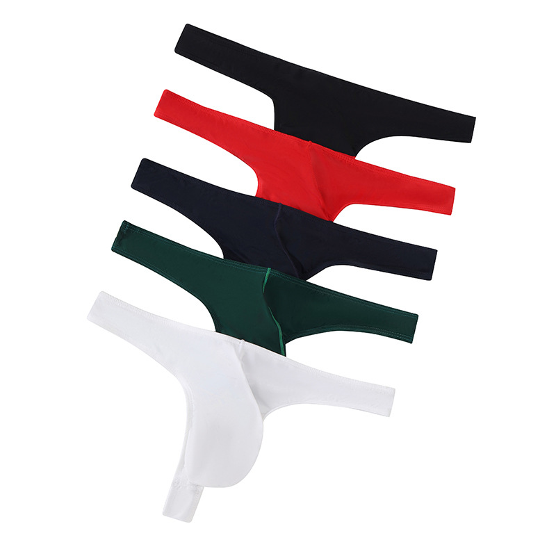 Men's Ice Silk Breathable Thin Sexy Low-Waist Large Pouch Thong Revealing Buttocks Fashionable Nightclub Underwear