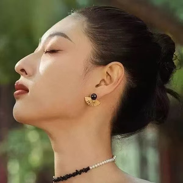 新中式折扇耳环女轻奢小众设计高级感复古文艺气质大气耳钉耳饰|undefined