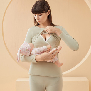 Zhangyan Factory Autumn and Winter Cotton Pregnant Mother's Moon Clothing Crewneck Pregnant Women's Autumn Clothes and Pants suit Comfortable Elastic Pregnancy Home Clothing