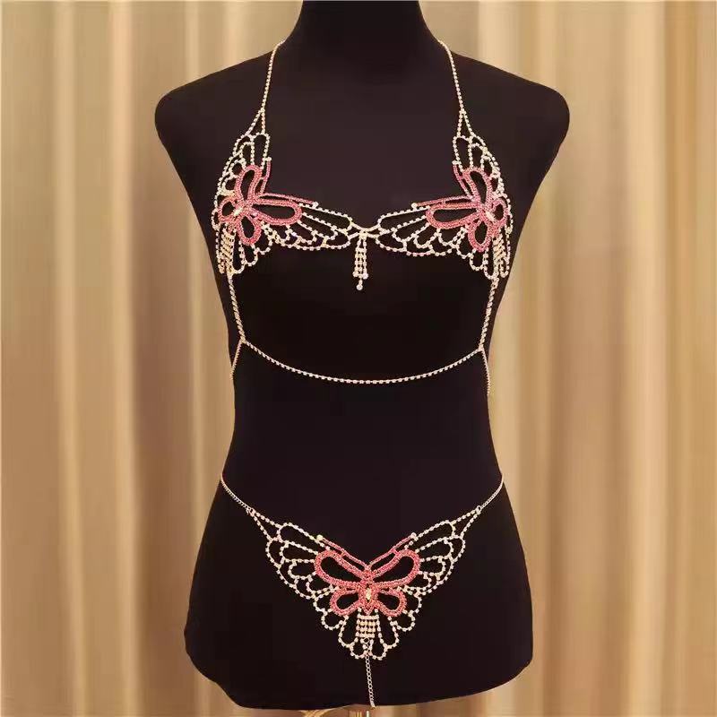 new sexy diamond-studded butterfly body chain suit beach bikini chest chain