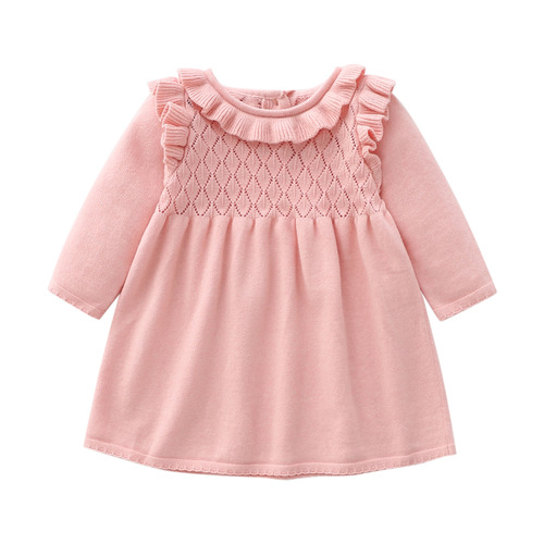 Cross-border baby sweater knitted dress autumn and winter style lotus leaf collar knitted sweater Amazon children's skirt
