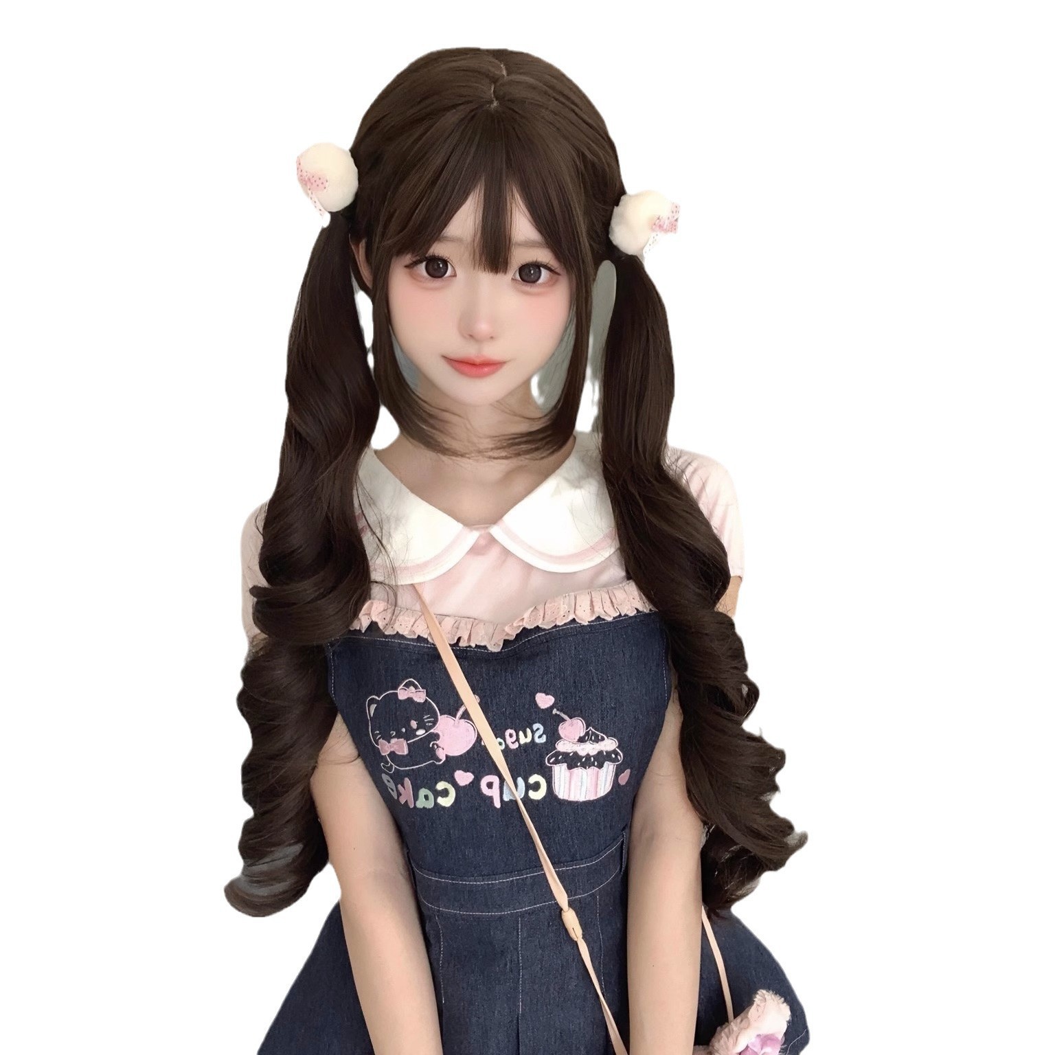 Peruca de cabeza completa Red Shao Luo Natural Lolita Peruca de cola de caballo doble franja nueva moda romana cabello largo