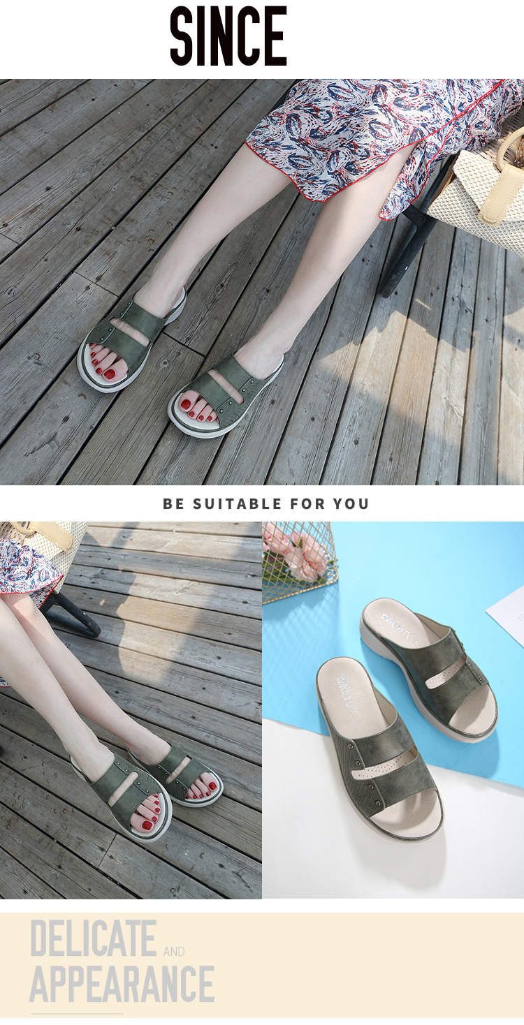 Sandal nữ đế xuồng da thật mùa hè 2026, phong cách thể thao đính đinh, size lớn — Màu xanh lam, Siêu nhẹ/thoải mái/chống trượt/sau khi bán lẻ, Màu xanh lá, Màu mơ chi tiết 10