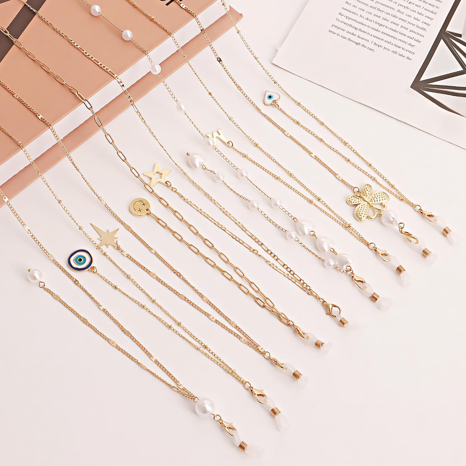 Fashion New Heart Butterfly Beads Devil's Eye Tassel Sun Eyeglasses Chain display picture 2