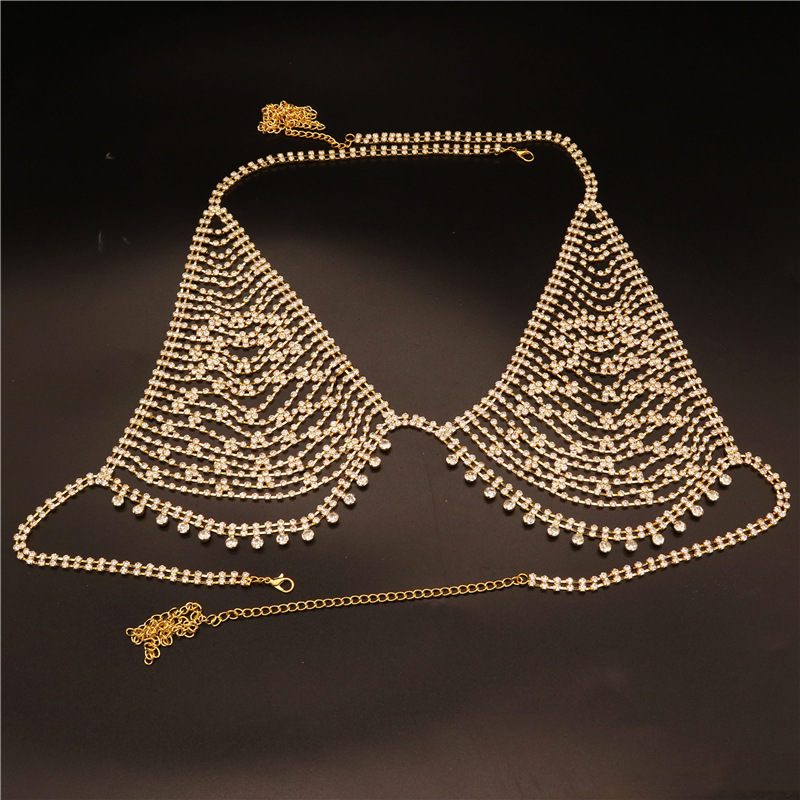 Summer New Exaggerated Mesh Rhinestone Sexy Tassel Bra Body Chain display picture 3