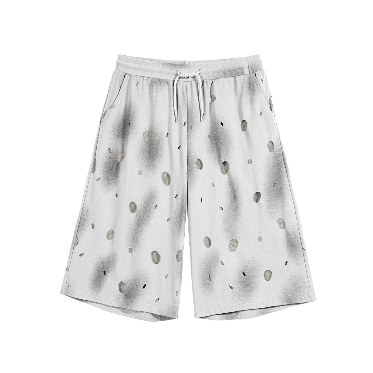 ETAI Hombre| Alta calidad falsa dos piezas agujeros viejos pantalones de rodilla de malla suelta transpirables pantalones cortos de hombre de doble capa