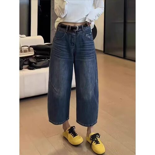 Wide-leg jeans for women, summer 2025, banana pants, plus size for heavy women, pear-shaped body, slimming, nine-inch knife-cut pants