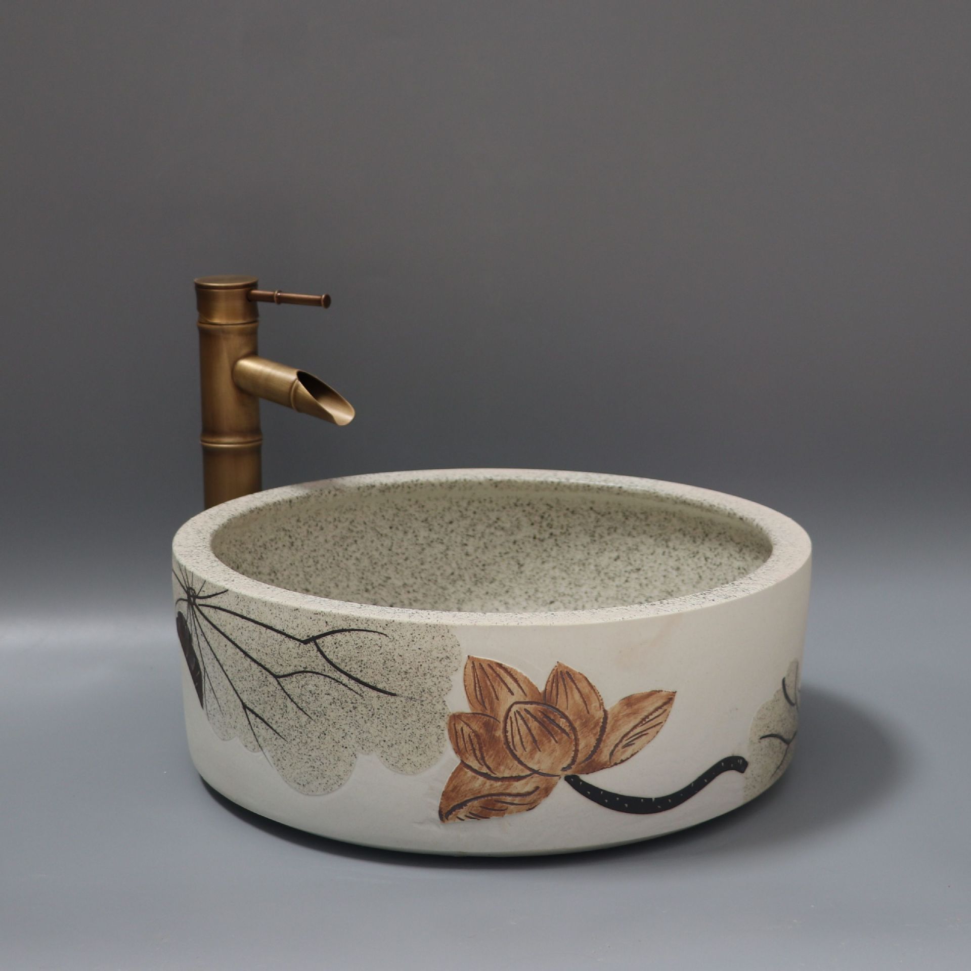 景德鎮手刻荷花台上盆防濺水洗臉盆家用衛生間洗臉池面盆