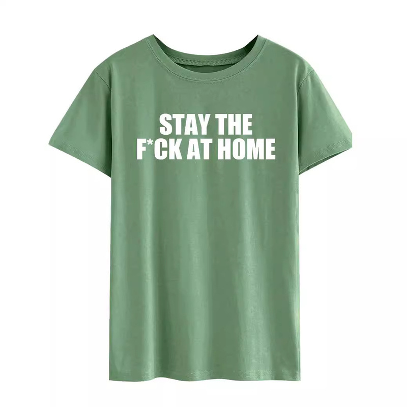 New Cross-Border Style Stay the  Letter T-Shirt in Stock Amazon European and American Women's Cotton Short-Sleeve Printed T-Shirt