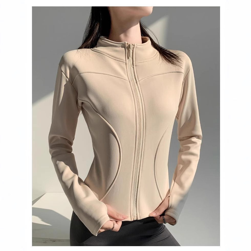 Yoga Jacket Women's Autumn and Winter Running Sports Riding Clothes fleece-lined Zipper Long Sleeve Fitness Slim Top Women's H115