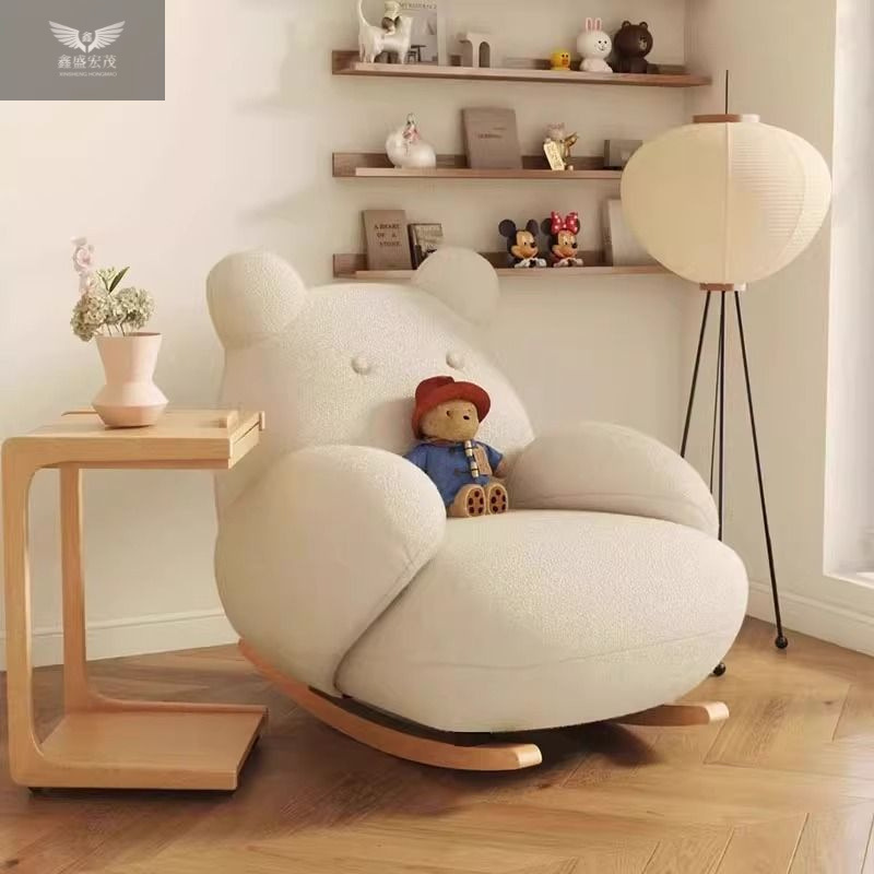 Silla de mecedora de lujo ligera para adultos balcón casero silla de ocio de madera maciza para adultos silla de mecedora de oso blanco red sala de estar sillón