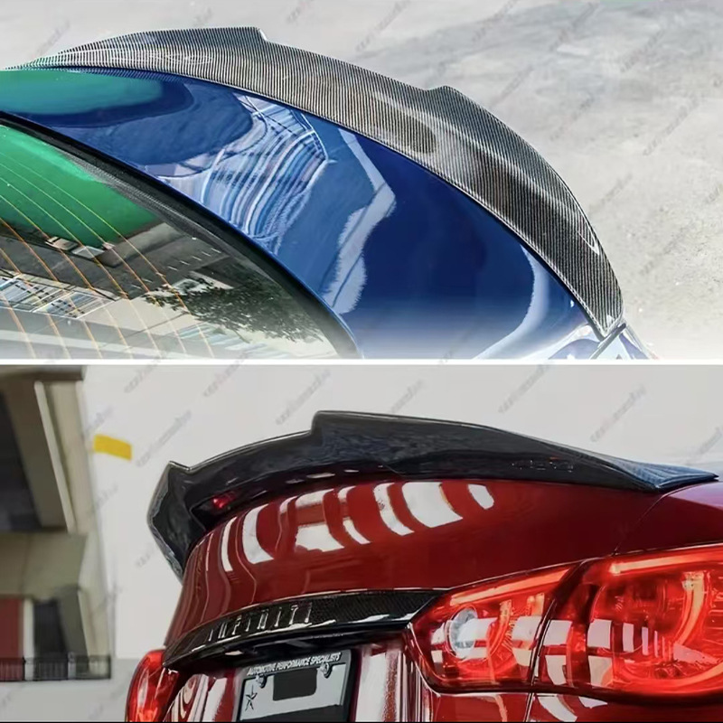 Suitable for Infiniti 2014-2024 Q50/Q50L Rear Spoiler Psm Model Glossy Black Carbon Fiber Pattern No Drilling Required