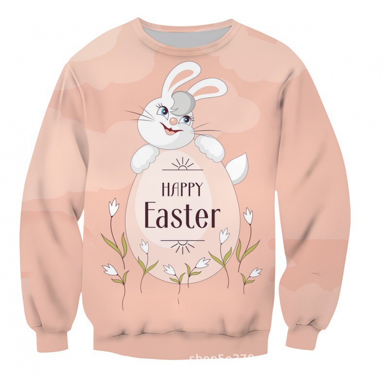 023 venta caliente transfronteriza, estampado en 3D, patrones exquisitos de Pascua, ropa cómoda, suéter de cuello redondo, moda