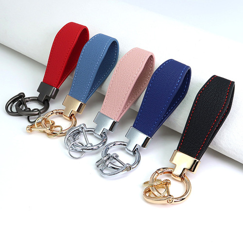 Wholesale leather car DIY keychain printable logo automotive commercial pendant leather keychain waist hanging accessories