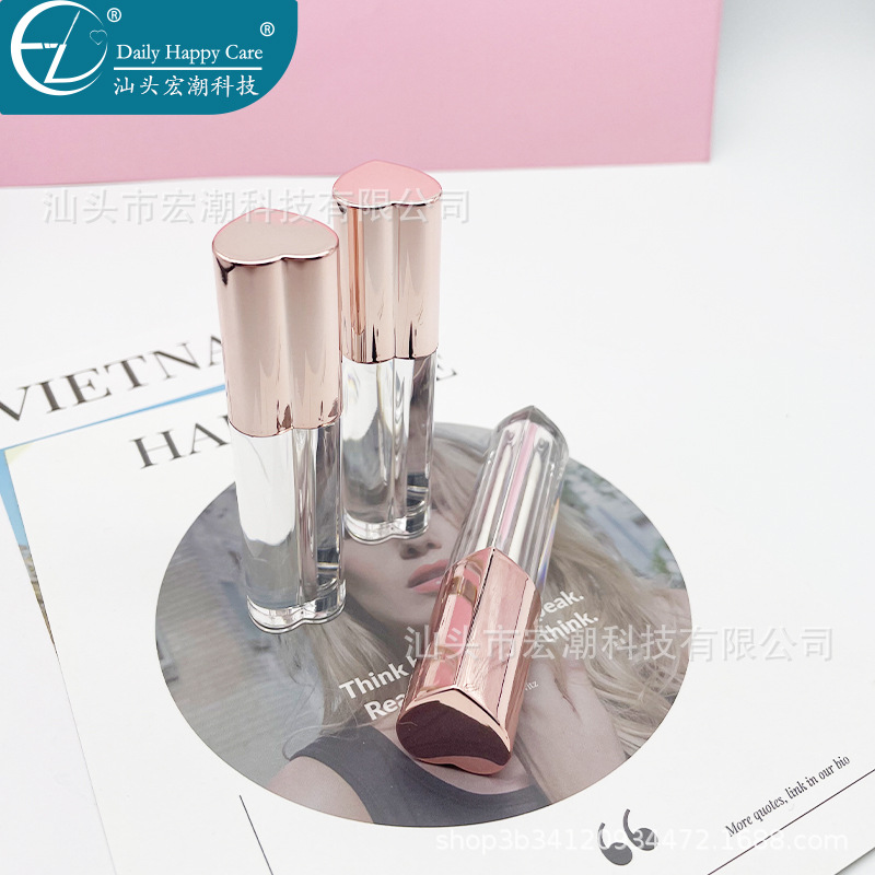 Envase de Brillo Labial en Forma de Corazón, Tubo Vacío para Brillo Labial, Envase Transparente de Plástico, Envase Cosmético para Maquillaje, Tubo para Lápiz Labial