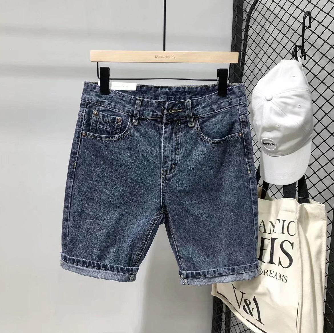 American Style Casual Retro Solid Color Denim Shorts All-match Blue Retro Men's Straight-cut Pants Summer Thin