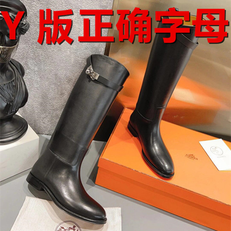 H Kelly Boots 2025 New Winter Over-The-Knee High Genuine Leather Thick-Soled Lock Buckle British Style Knight Boots