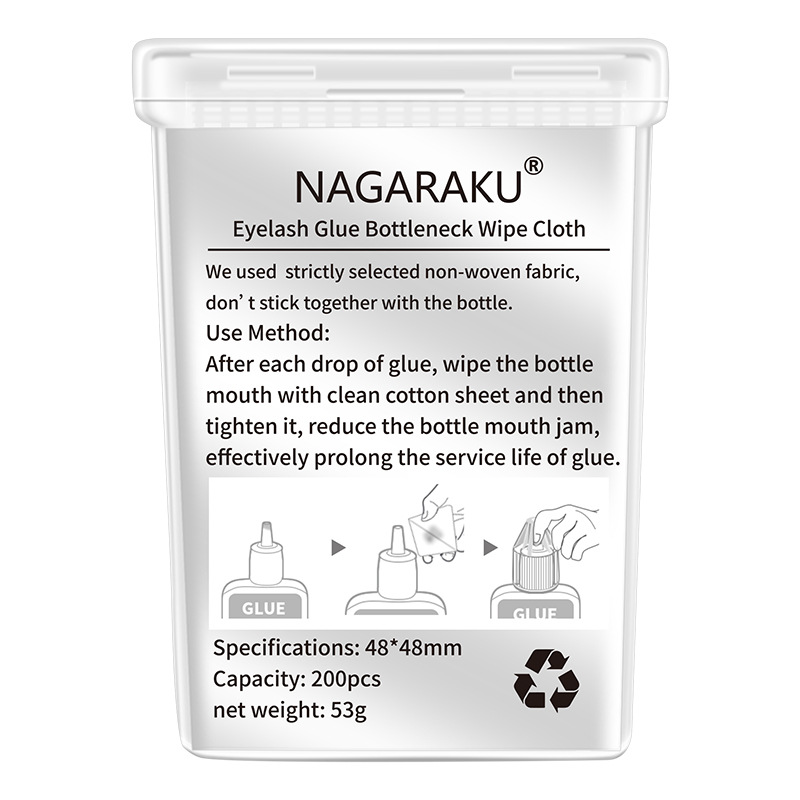 NAGARAKU Injerto de pegamento de pestañas botella boca limpie no es fácil dejar marcas Herramientas de limpieza de pestañas hoja de algodón 200 piezas