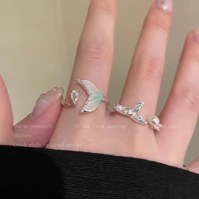 Gradient Fishtail Zircon Open Ring for Girls, Fashionable and Simple Design Index Finger Ring, Niche, Exquisite and Versatile Ring Gradient Fishtail Zircon Open Ring for Girls, Fashionable and Simple Design Index Finger Ring, Niche, Exquisite and Versatile Ring