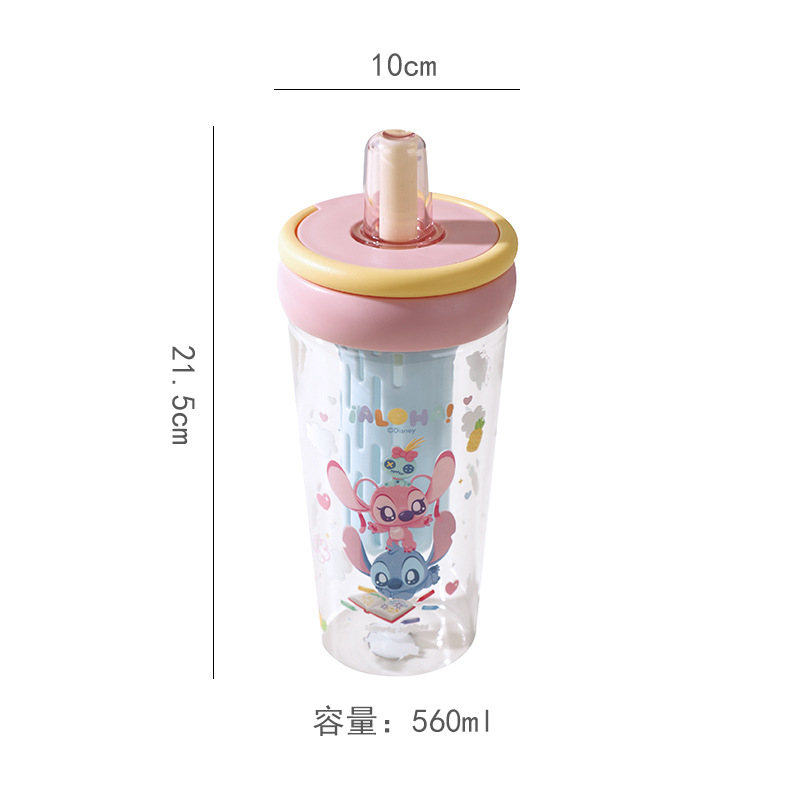 Taza de vidrio de separación de té Stitch nueva taza de paja de vidrio de borosilicato taza de té de dibujos animados taza de agua con fugas de té
