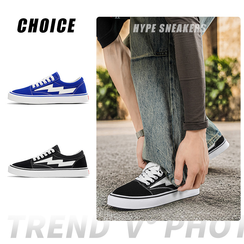 Cross-Border Supply of Black and White Flame Lightning Shoes, Low-Top Versatile Casual Sports Vulcanized Sneakers Cross-Border Supply of Black and White Flame Lightning Shoes, Low-Top Versatile Casual Sports Vulcanized Sneakers