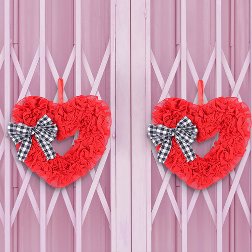 Love in Hong Kong 2024 cross-border new product front door decoration fabric Valentine's Day wreath heart wall hanging holiday arrangement