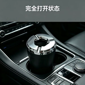 Car-mounted rotating ashtray, one-touch opening and closing, sealed to prevent odor, compatible with cup holders, electroplated finish, windproof and flame-retardant