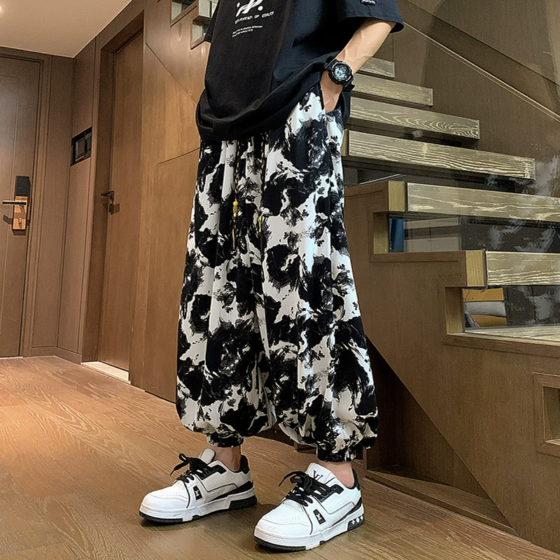 2024 новый новый китайский стиль повседневные брюки в стиле пейзажный рисунок галстуков и подвески брюки мужские большие размеры свободные от одного поколения волос