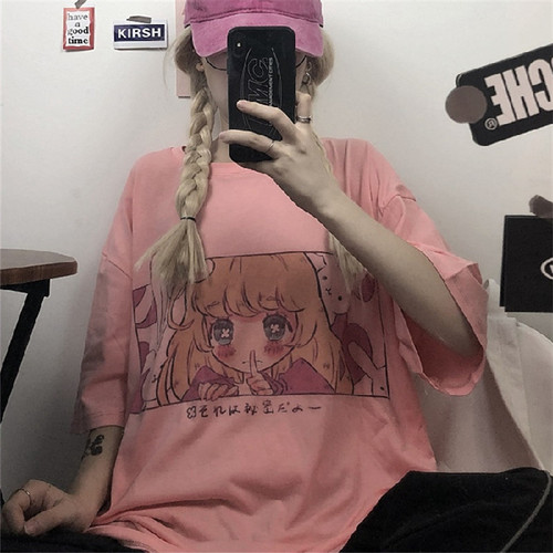 White Short Sleeve T-Shirt for Women - Summer 2025, Korean Version, Ins Japanese Cartoon Style, Loose Half Sleeve Top, Trendy