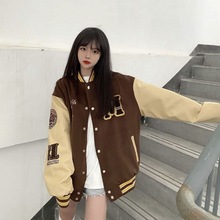 棒球服女2023年春秋季新款复古美式宽松字母外套ins潮流中款刺绣