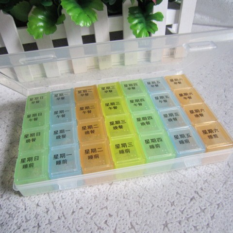 加厚藥盒一周28格大容量塑料药盒彩虹色蓝色白色一个可代发分装