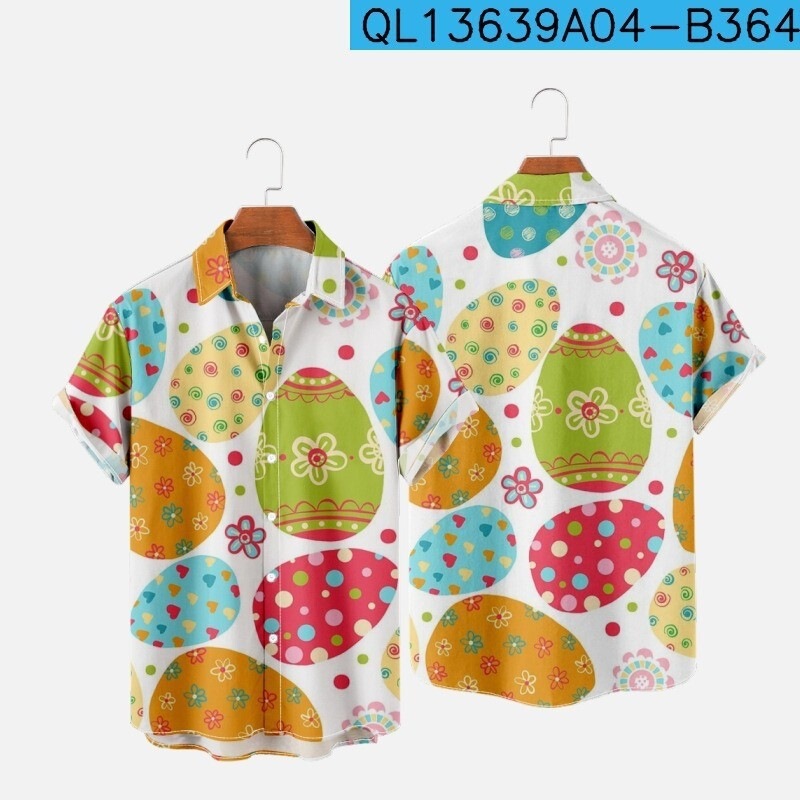 New Foreign Trade Shirts with Easter Elements, 3D Digital Printing, Men's Loose Trendy Oversized Collared Shirts New Foreign Trade Shirts with Easter Elements, 3D Digital Printing, Men's Loose Trendy Oversized Collared Shirts
