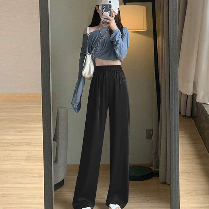 醋酸缎面阔腿裤女2025新款夏季薄款高腰垂感凉凉防晒休闲裤子|undefined