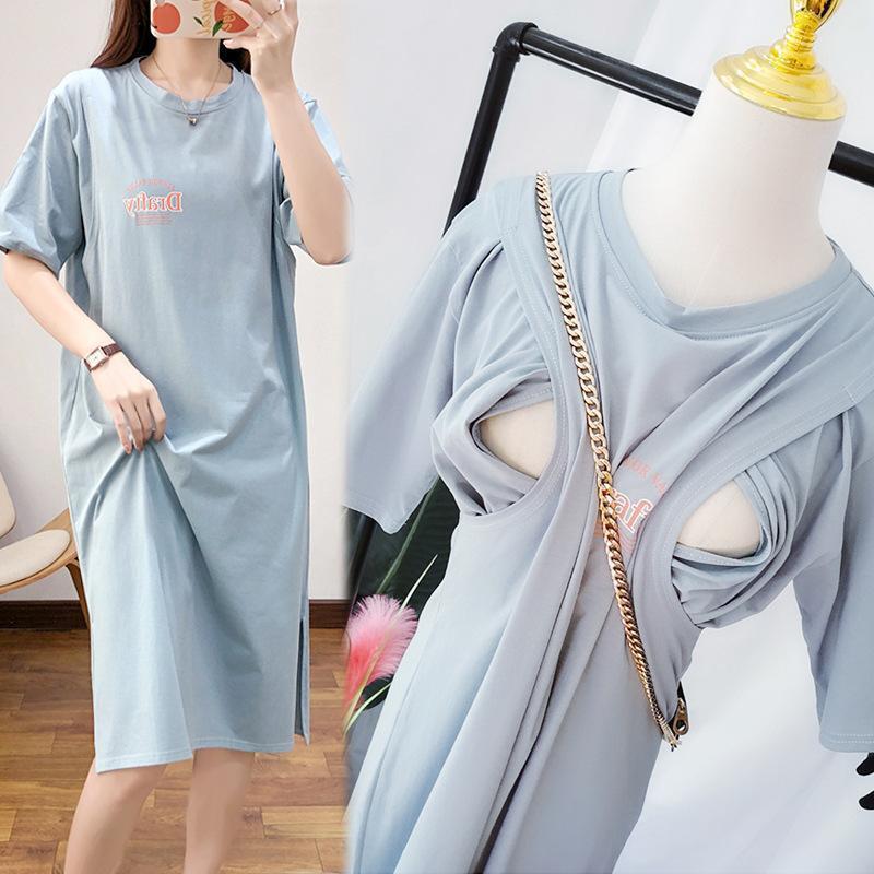 Maternity Dress Summer Nursing Long Dress Maternity Wear Breastfeeding Loose T-Shirt Dress T-Shirt Maternity Dress Summer Nursing Long Dress Maternity Wear Breastfeeding Loose T-Shirt Dress T-Shirt