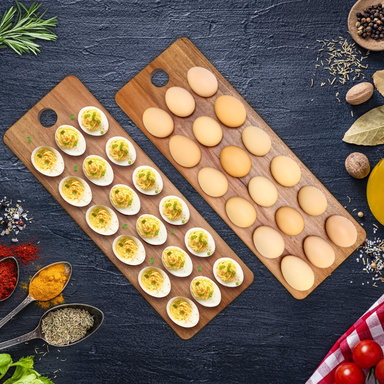 Cross-border wooden egg tray with 18 compartments, kitchen egg rack, storage cutting board, multifunctional food-grade solid wood egg holder