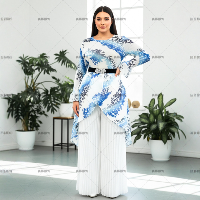 Plus-Size Women's Autumn Suit, Issey Miyake Pleated Print Two-Piece Pants Set, 2025 Fashionable and Elegant Full Set, European and American Style