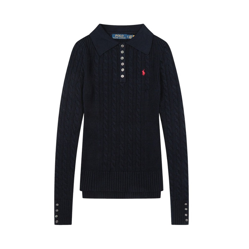 拉夫劳伦 Ralph Lauren 翻领麻花纯色基础小马刺绣logo女神款毛衣|undefined