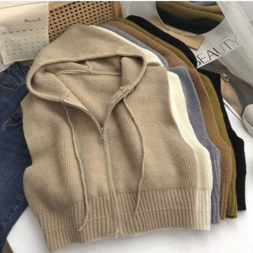 Жилет женский ленивый стиль с капюшоном вязаный дизайн ниша осень-зима кардиган на молнии свитер жилет Топ
