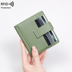 Cross-border new RFID anti-magnetic women's wallet PU solid color buckle credit card case small and lightweight short-term coin purse
