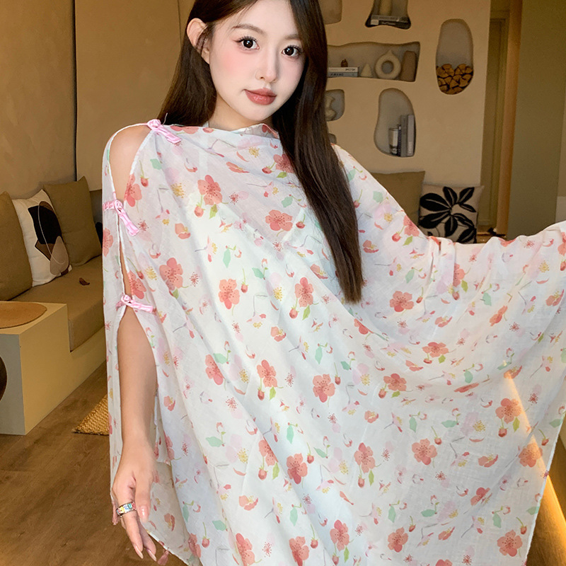 女性用夏の日焼け止め薄いショール、カラフルなストライプのボタン付きエスニックスタイルの旅行着用シルクスカーフ、海辺のビーチガーゼスカーフ|undefined