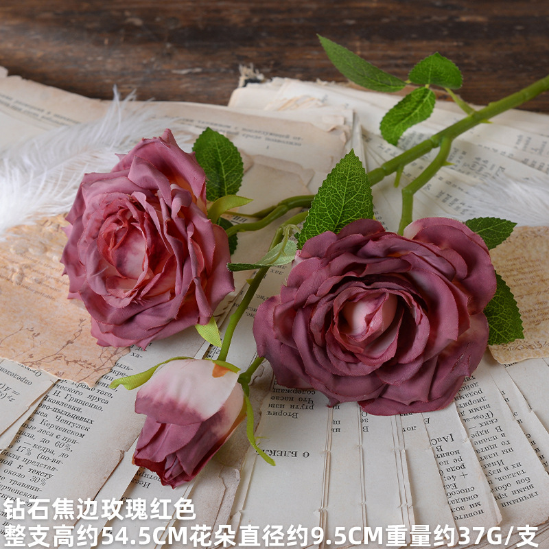 Vino rojo serie tema flor artificial boda Hotel diseño Flor de plomo arreglo Rosa flor falsa material decoración del hogar al por mayor