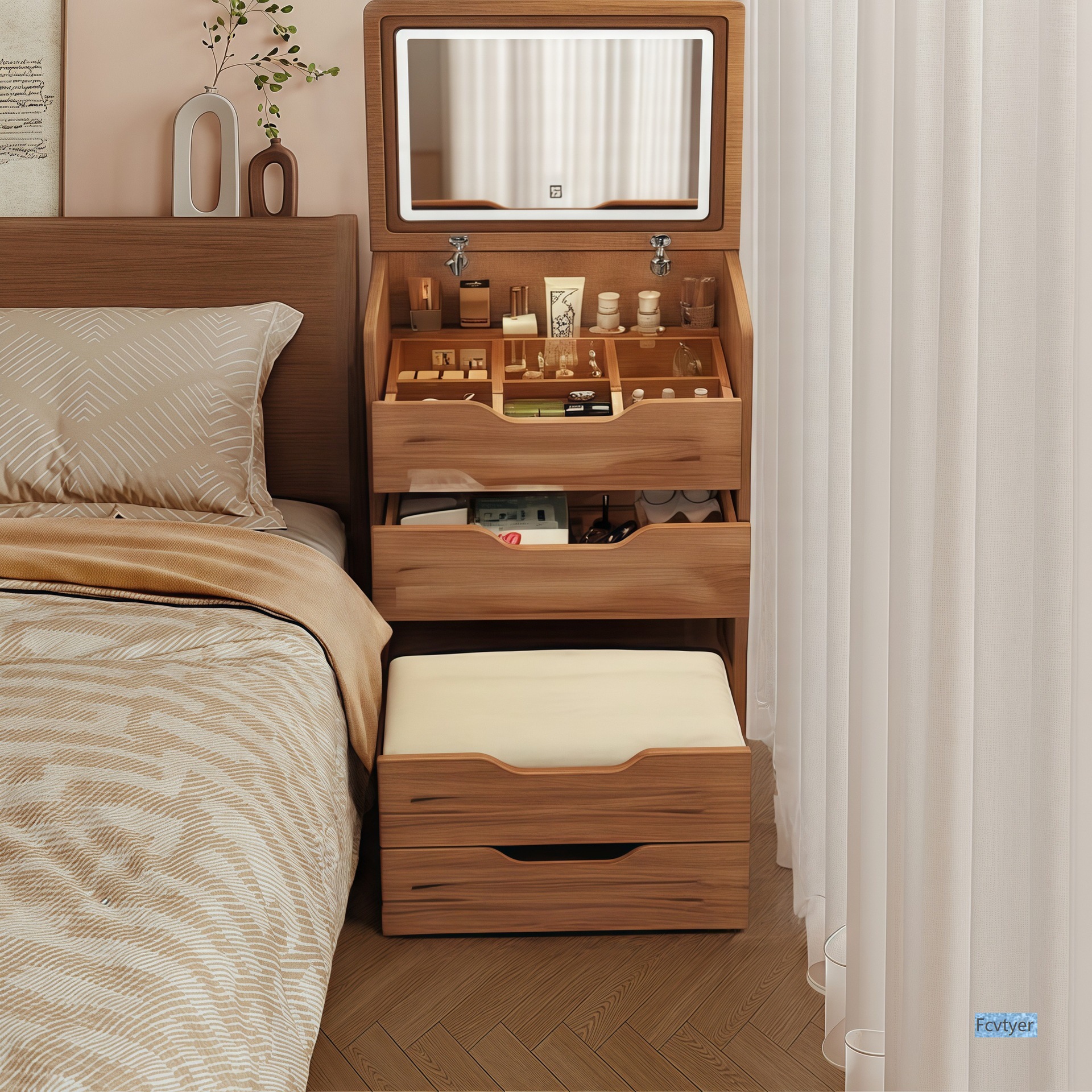 Miaola Small Dressing Table Solid Wood Dressing Table Bedside Table Bedside Table Modern New Bedroom Simple All-In-One Storage