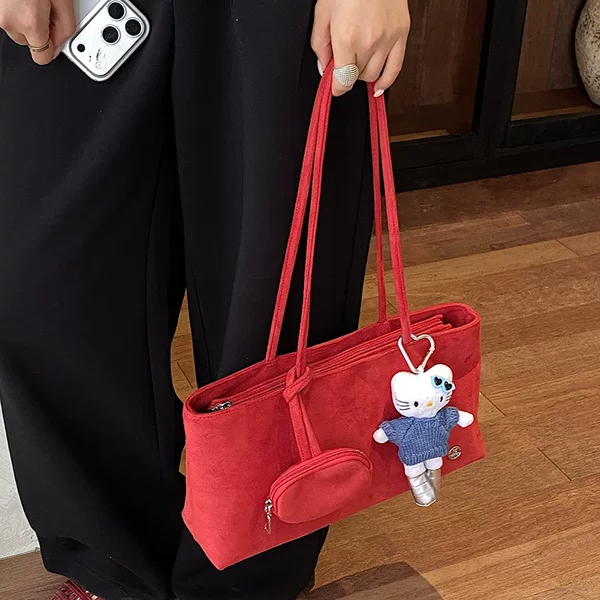 Large-capacity underarm bag for women, new suede vintage tote 2026, commuter handbag, shoulder bag, versatile for autumn