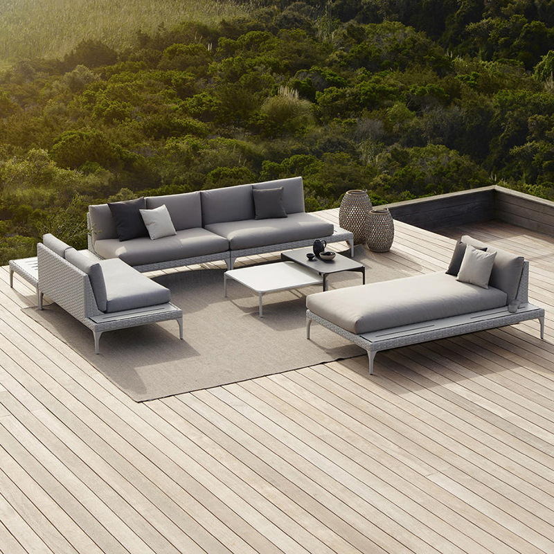 Conjunto de sofás para exteriores, muebles de esquina para patio o balcón, sofá de ratán para terraza de villa o solárium.