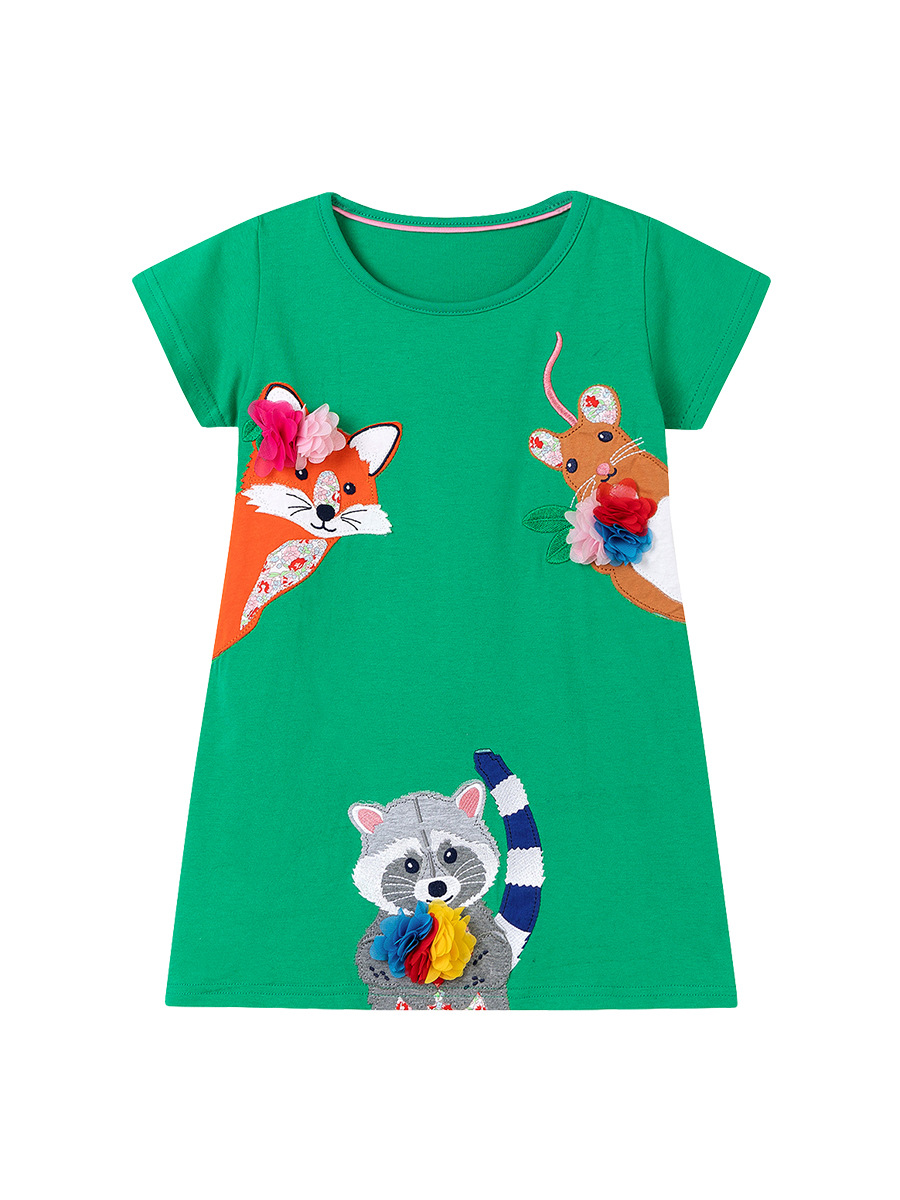 Fábrica fuente vestido de niña al por mayor de verano dibujos animados mangas cortas falda de niños bordado vestido de niños europeos y estadounidenses