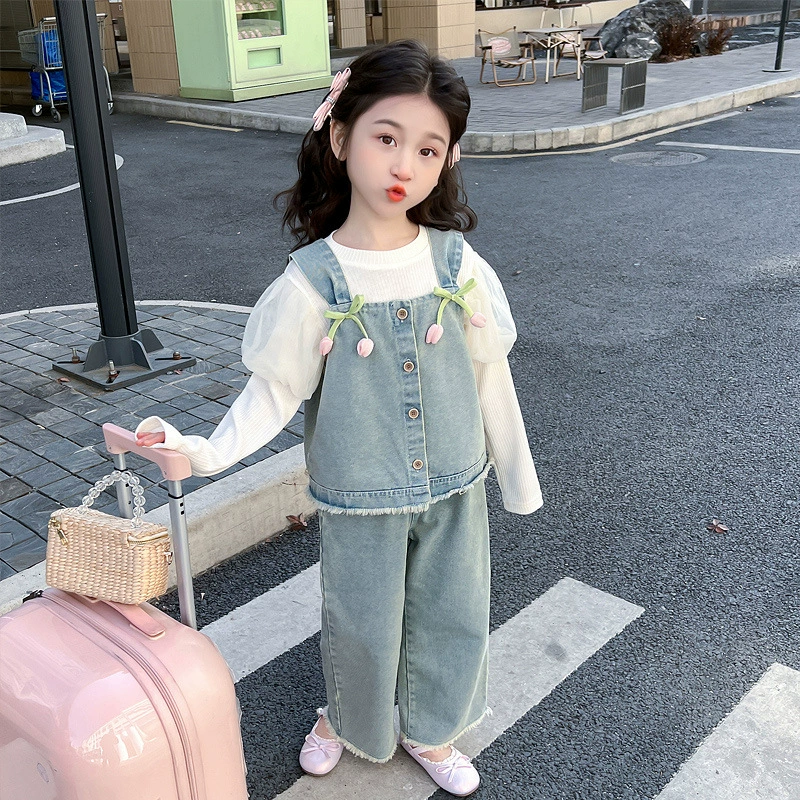 Spring dress, retro denim set for princess, trend of season
